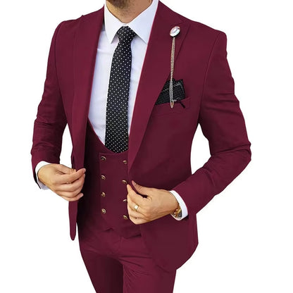 Men’s 3-Piece Formal Suit – Premium Cotton Blend – 20 Color Options