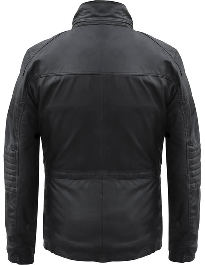 Men's 3-4 Length Black Leather Safari Jacket