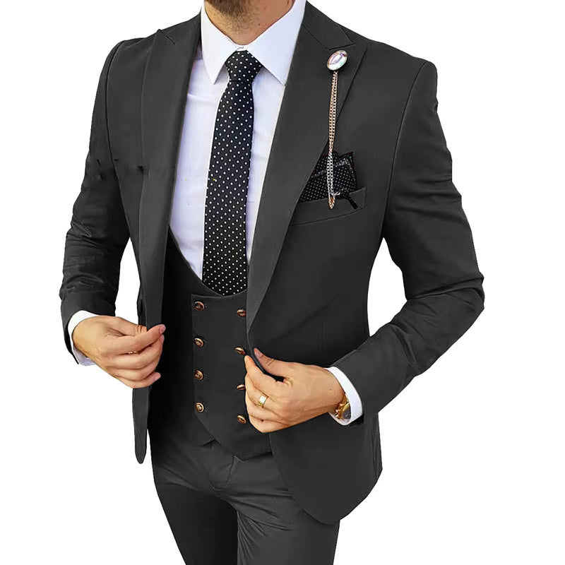 Men’s 3-Piece Formal Suit – Premium Cotton Blend – 20 Color Options