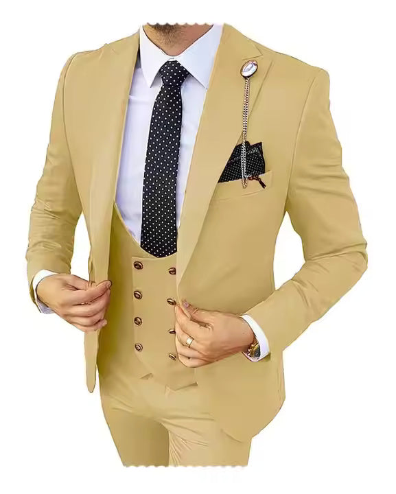 Men’s 3-Piece Formal Suit – Premium Cotton Blend – 20 Color Options