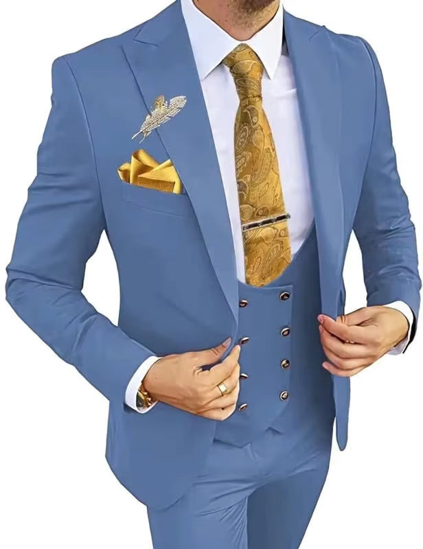 Men’s 3-Piece Formal Suit – Premium Cotton Blend – 20 Color Options
