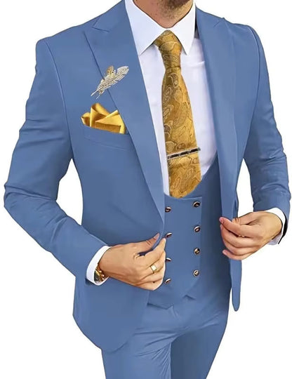 Men’s 3-Piece Formal Suit – Premium Cotton Blend – 20 Color Options