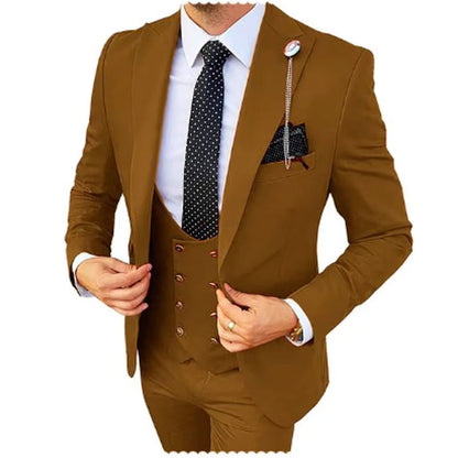 Men’s 3-Piece Formal Suit – Premium Cotton Blend – 20 Color Options