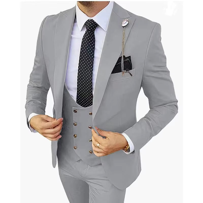 Men’s 3-Piece Formal Suit – Premium Cotton Blend – 20 Color Options