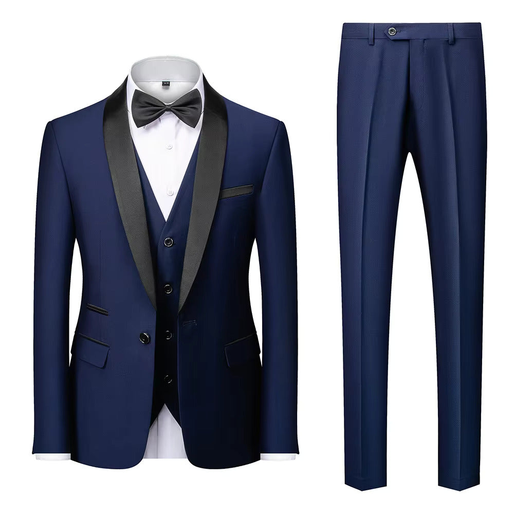 Men's 3-Piece Formal Suit Cotton Blend – Black Lapel Tuxedo Wedding Prom