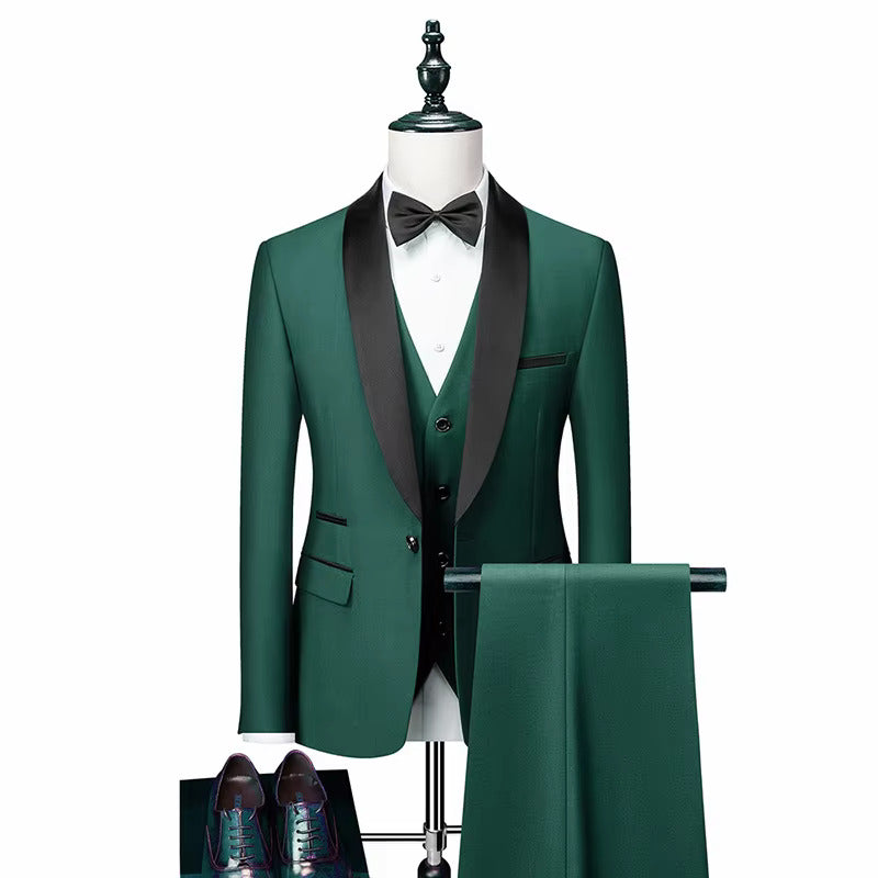 Men's 3-Piece Formal Suit Cotton Blend – Black Lapel Tuxedo Wedding Prom