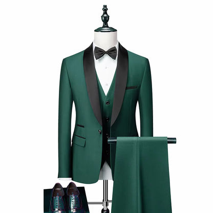 Men's 3-Piece Formal Suit Cotton Blend – Black Lapel Tuxedo Wedding Prom