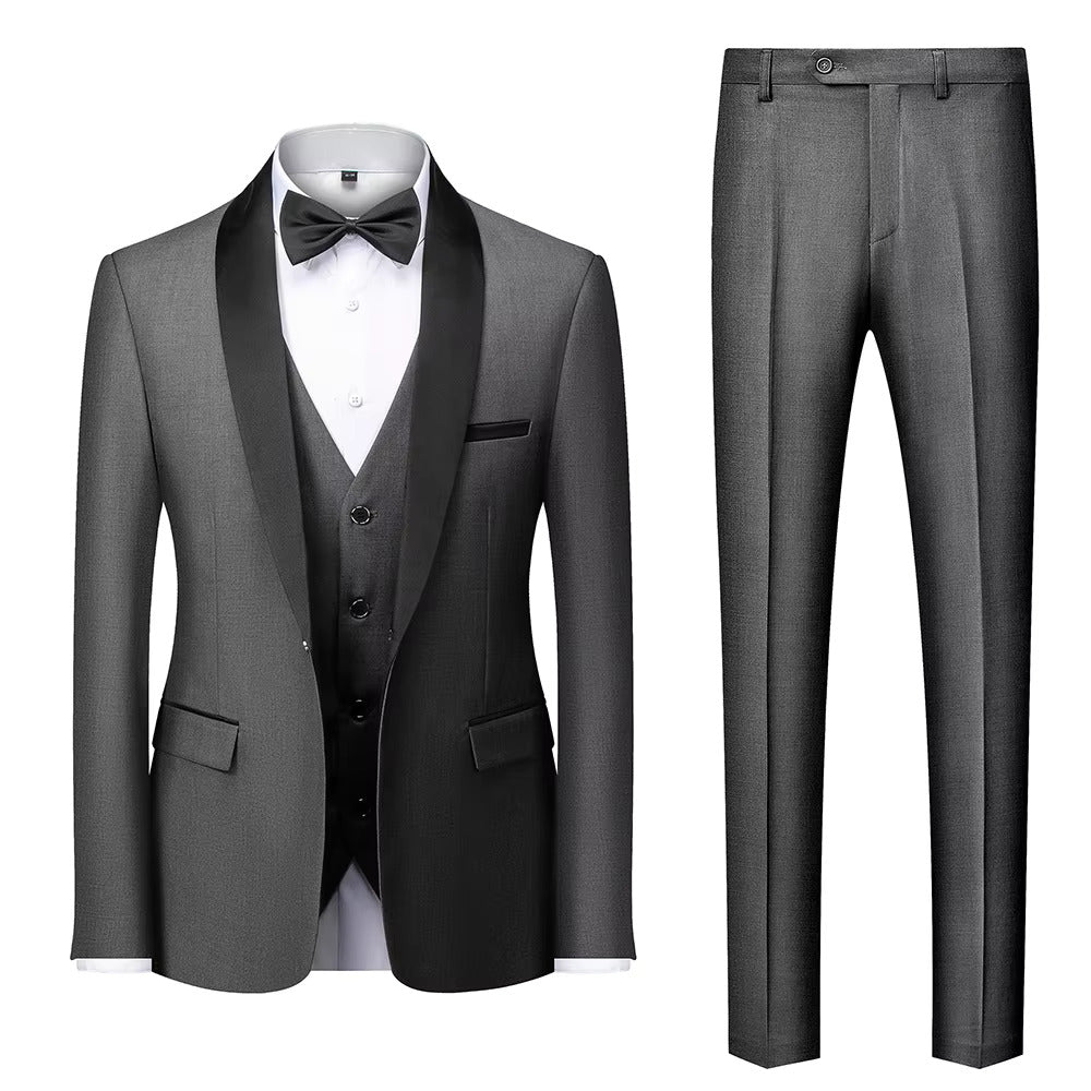 Men's 3-Piece Formal Suit Cotton Blend – Black Lapel Tuxedo Wedding Prom