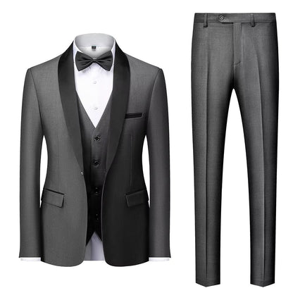 Men's 3-Piece Formal Suit Cotton Blend – Black Lapel Tuxedo Wedding Prom