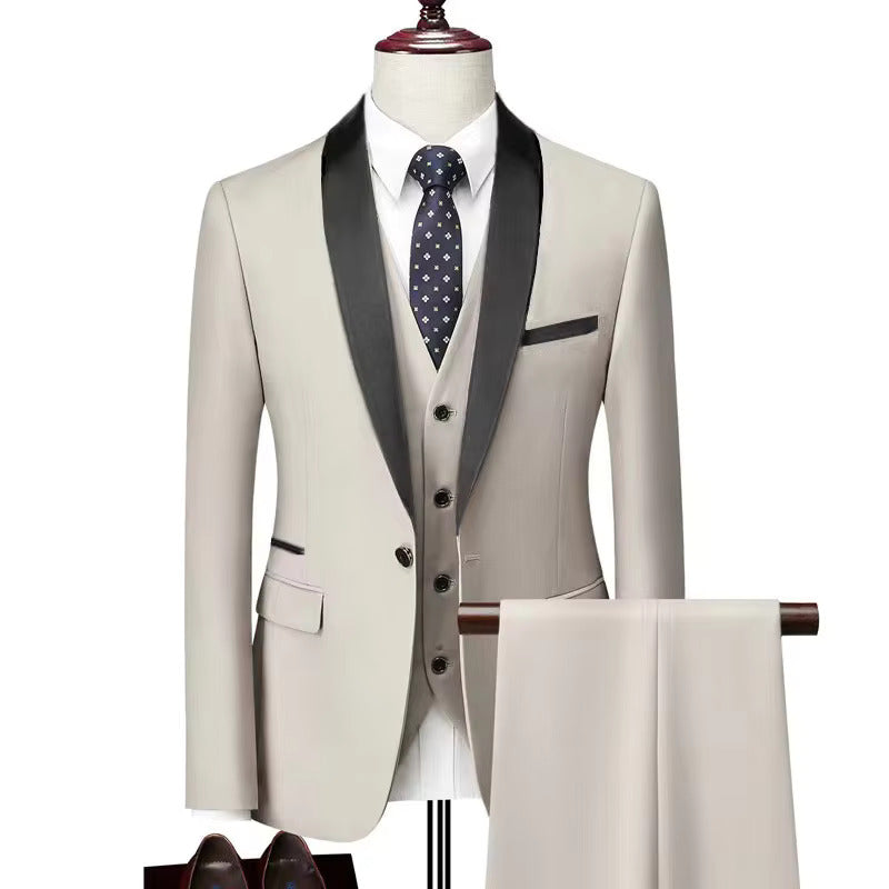 Men's 3-Piece Formal Suit Cotton Blend – Black Lapel Tuxedo Wedding Prom