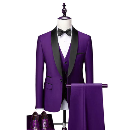 Men's 3-Piece Formal Suit Cotton Blend – Black Lapel Tuxedo Wedding Prom
