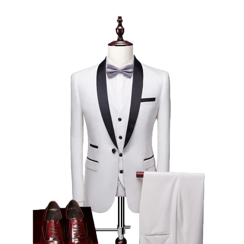Men's 3-Piece Formal Suit Cotton Blend – Black Lapel Tuxedo Wedding Prom