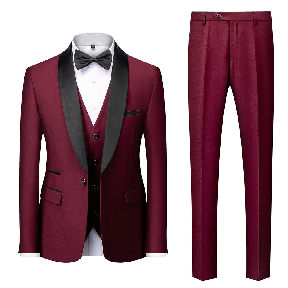 Men's 3-Piece Formal Suit Cotton Blend – Black Lapel Tuxedo Wedding Prom