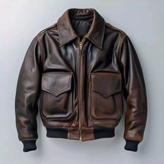 Men’s Air Force Pilot Leather Jacket Cowhide Aviator A-2 Flight Bomber Jacket&nbsp;