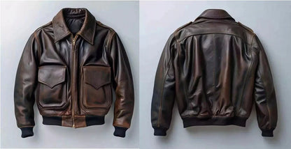 Men’s Air Force Pilot Leather Jacket Cowhide Aviator A-2 Flight Bomber Jacket&nbsp;