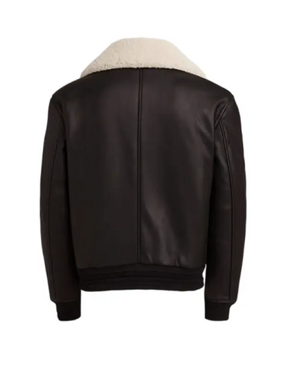 Men’s Black Lamb skin Leather Jacket with removable Shearling collar