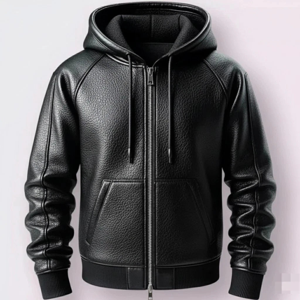 Men’s Black Premium Lambskin Leather Hoodie
