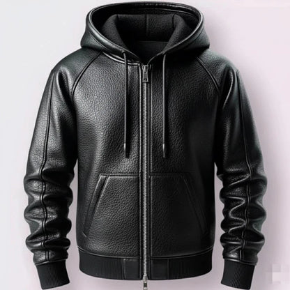 Men’s Black Premium Lambskin Leather Hoodie
