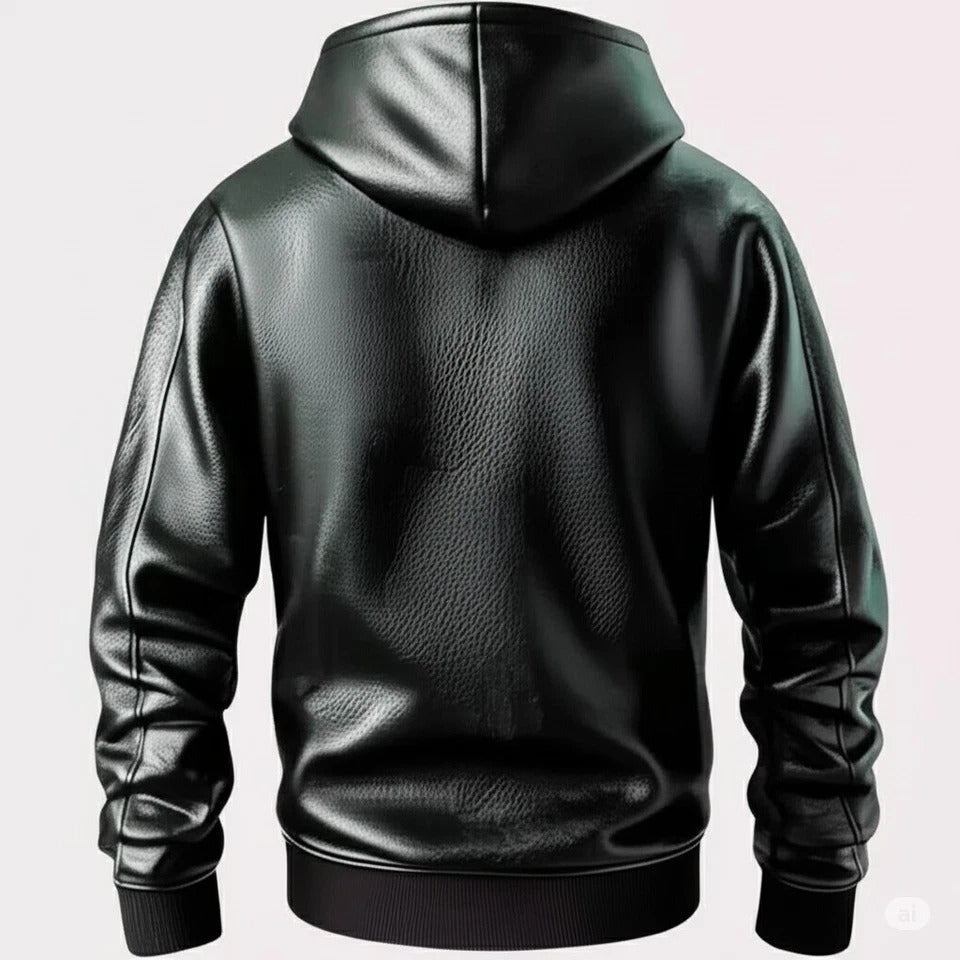 Men’s Black Premium Lambskin Leather Hoodie