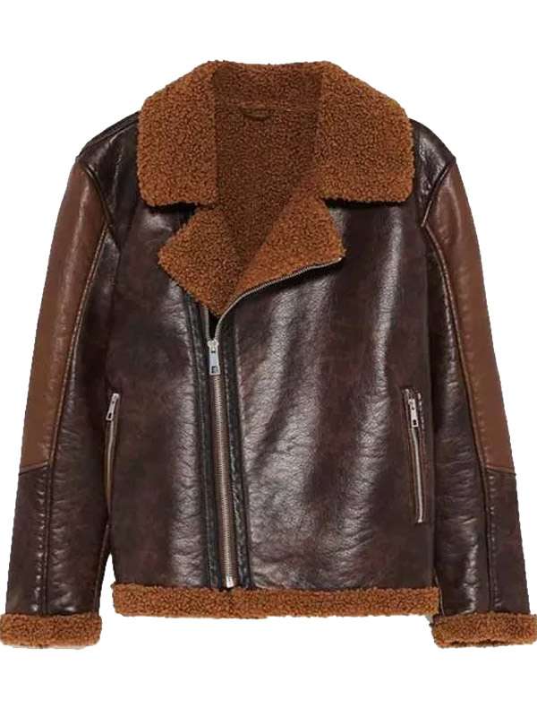 Men’s Brown Distressed Cowhide Aviator Shearling Leather Jacket