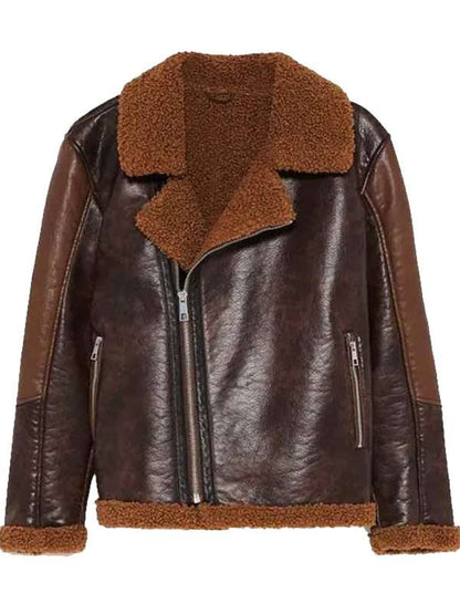 Men’s Brown Distressed Cowhide Aviator Shearling Leather Jacket