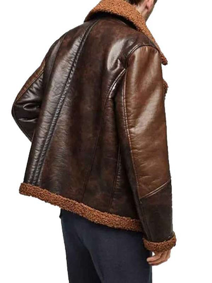 Men’s Brown Distressed Cowhide Aviator Shearling Leather Jacket