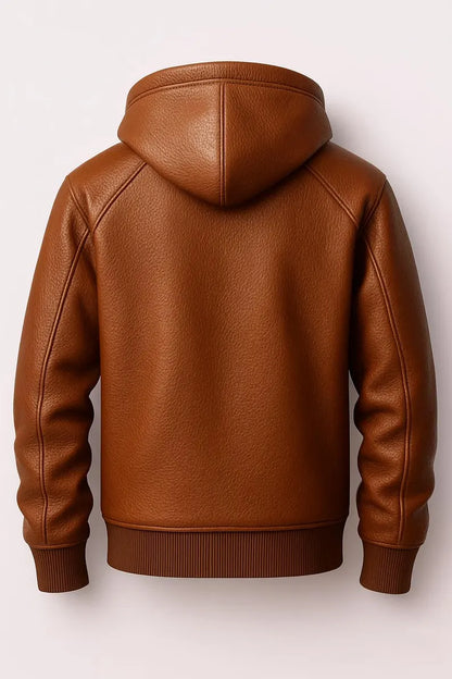 Men’s Brown Premium Lambskin Leather Hoodie