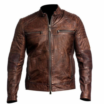 Men's Brown Waxed Real Sheep Distressed Leather Brown Jacket