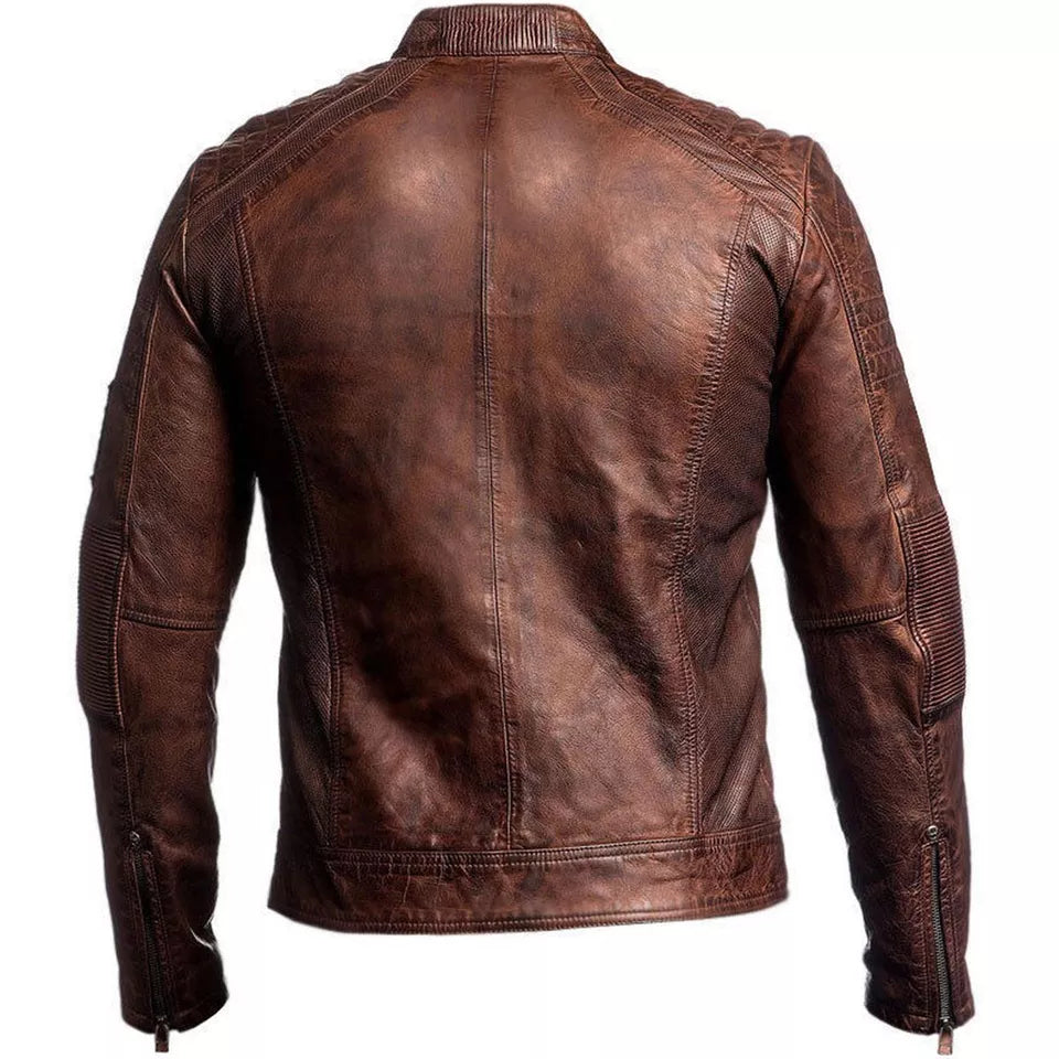 Men's Brown Waxed Real Sheep Distressed Leather Brown Jacket