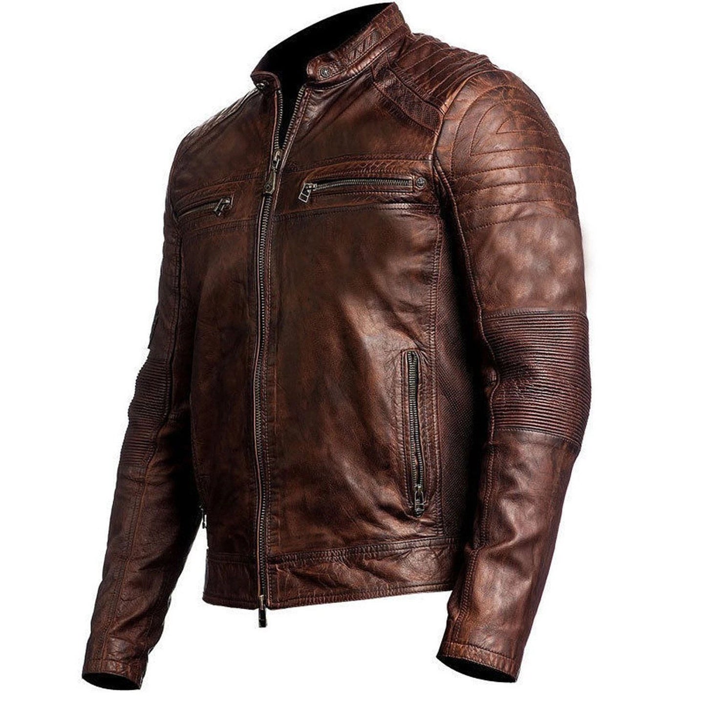 Men's Brown Waxed Real Sheep Distressed Leather Brown Jacket