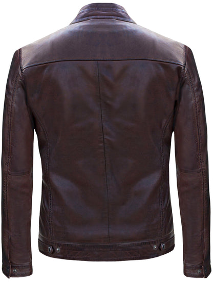 Men's Cafe Racer Retro Dark Brown Leather Jacket