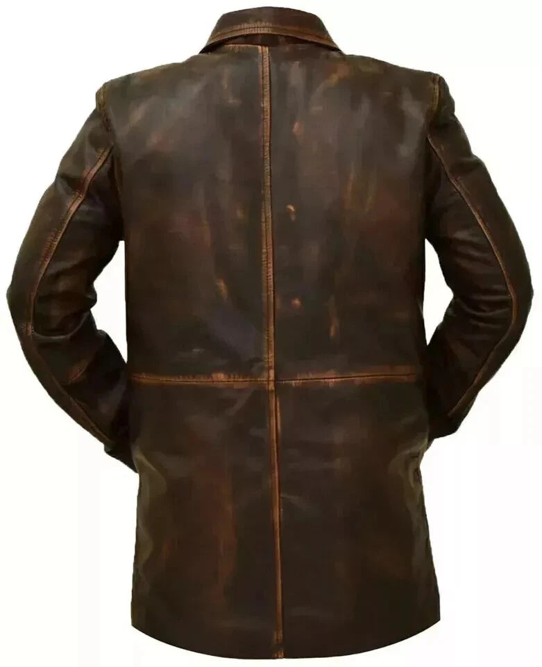 Men’s Distressed Brown Genuine Sheep Leather Trench Coat