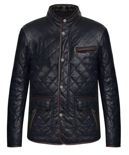 Men’s Genuine Black Lambskin Diamond Quilted Leather Coat