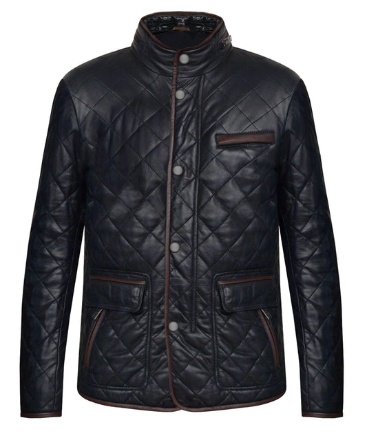 Men’s Genuine Black Lambskin Diamond Quilted Leather Coat