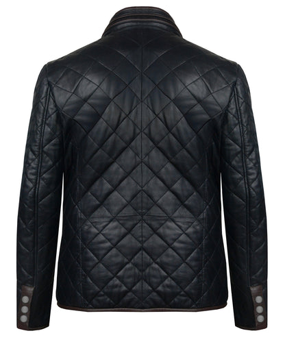 Men’s Genuine Black Lambskin Diamond Quilted Leather Coat