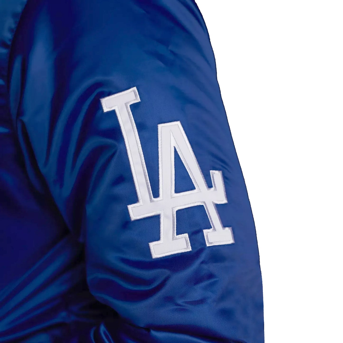 LA Dodgers Blue Satin Striped Knit Varsity Bomber Jacket Baseball Letterman