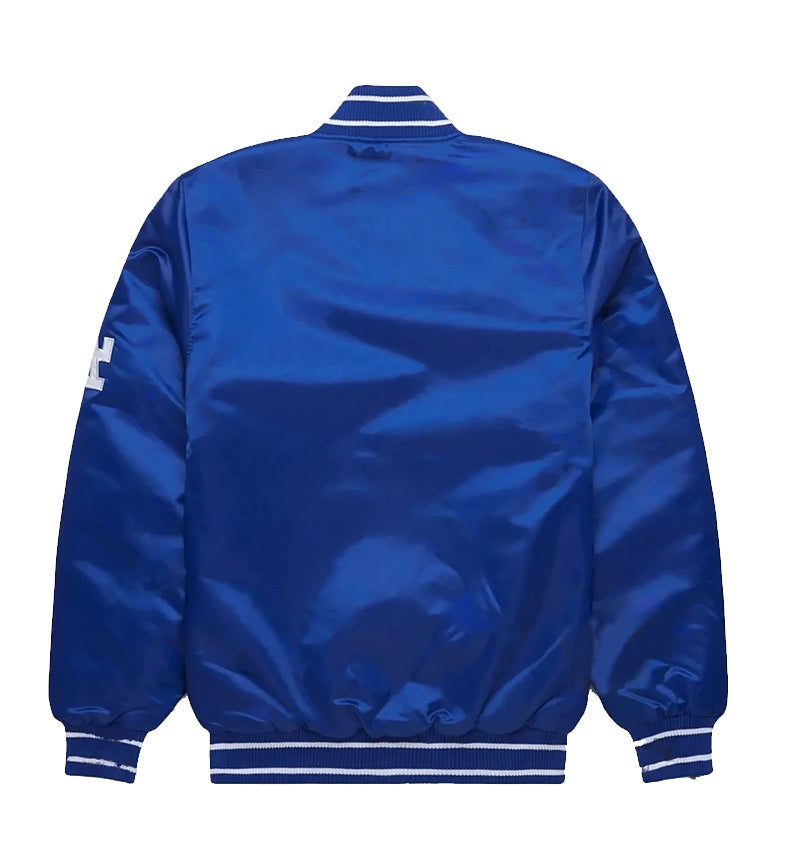 LA Dodgers Blue Satin Striped Knit Varsity Bomber Jacket Baseball Letterman