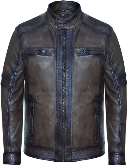 Men's Leather Jacket with Hand-Waxed Finish