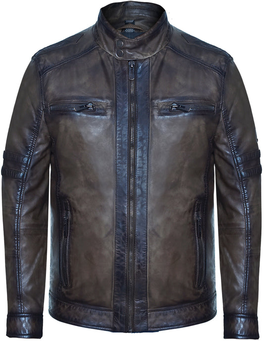 Men's Leather Jacket with Hand-Waxed Finish