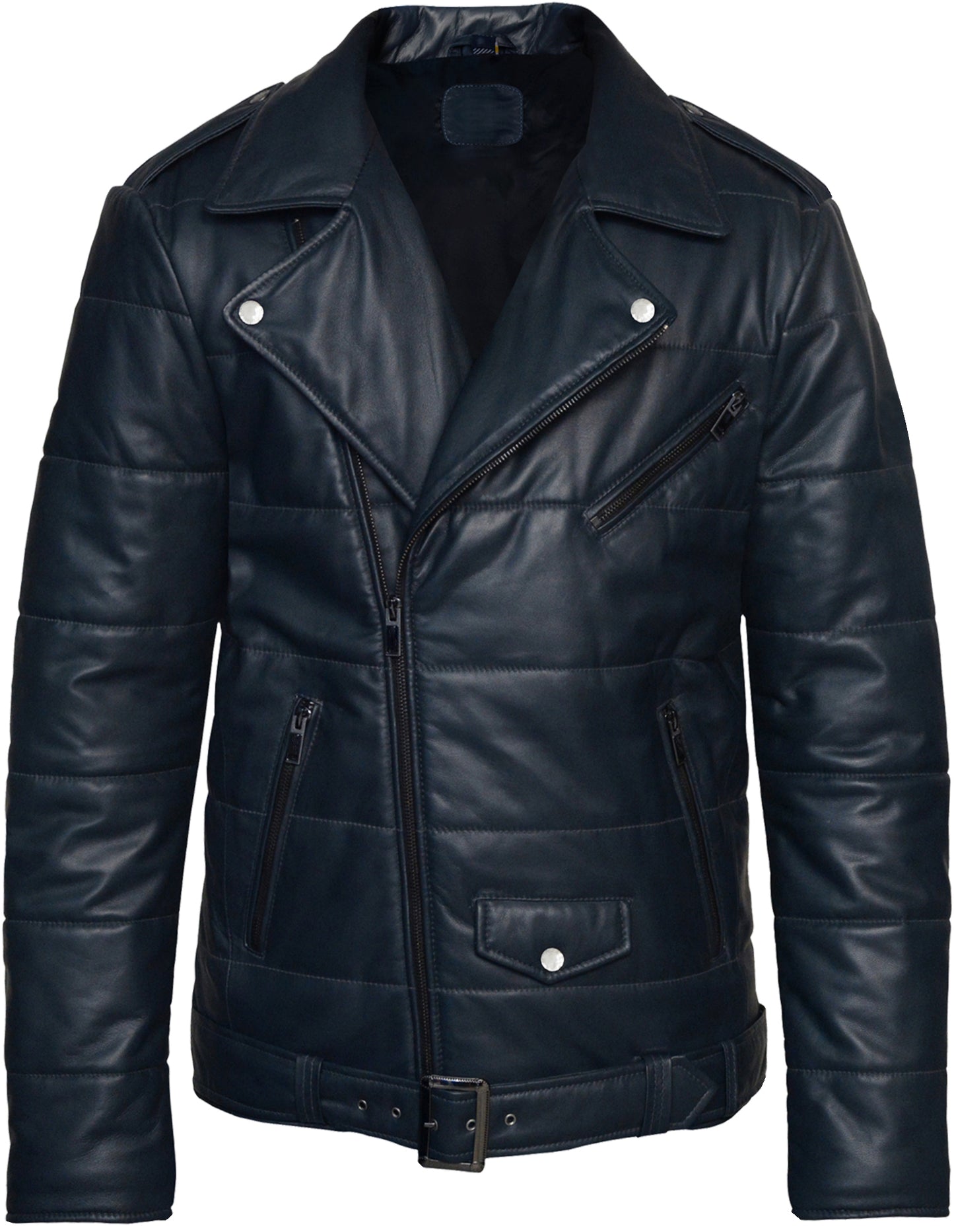 Men’s Light Puffer Quilted Biker Jacket – Blue