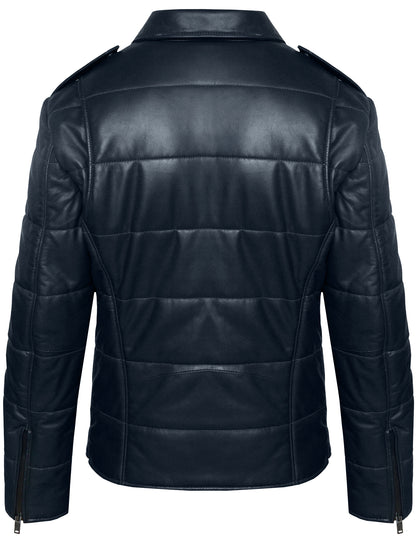 Men’s Light Puffer Quilted Biker Jacket – Blue