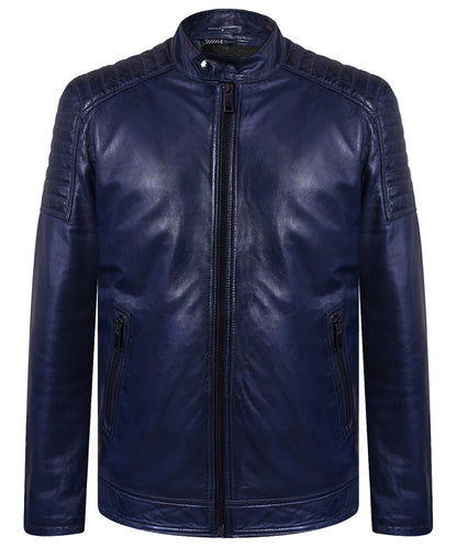 Men’s Trendy Racer Blue Soft Lamb Leather Jacket
