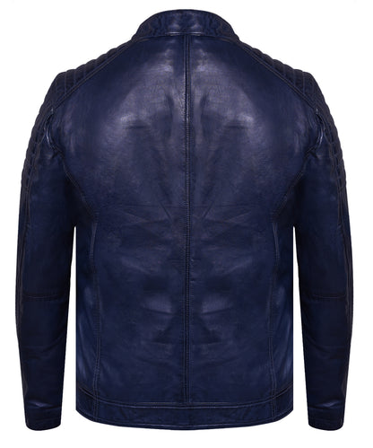 Men’s Trendy Racer Blue Soft Lamb Leather Jacket