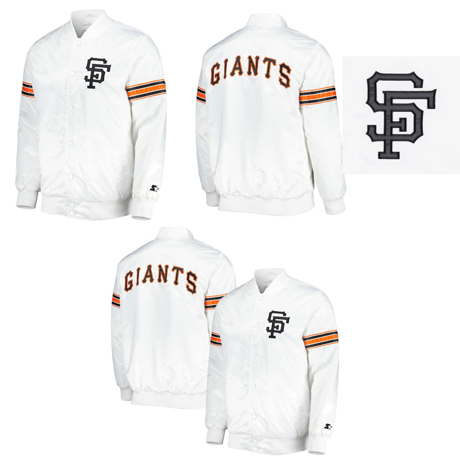 San Francisco Giants White Satin Varsity Jacket Power Forward Full Snap Letterman
