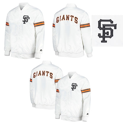 San Francisco Giants White Satin Varsity Jacket Power Forward Full Snap Letterman
