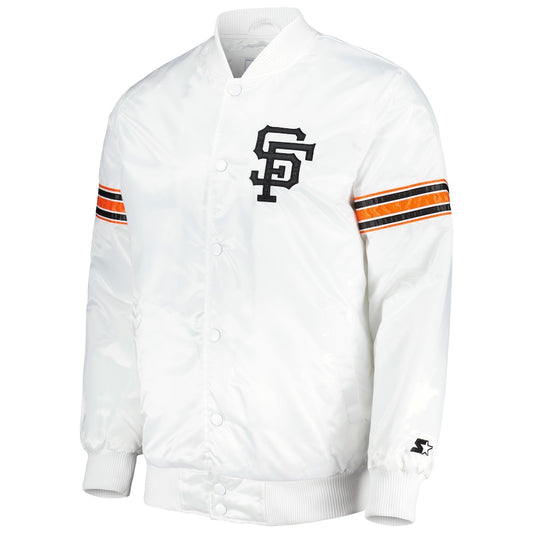 San Francisco Giants White Satin Varsity Jacket Power Forward Full Snap Letterman