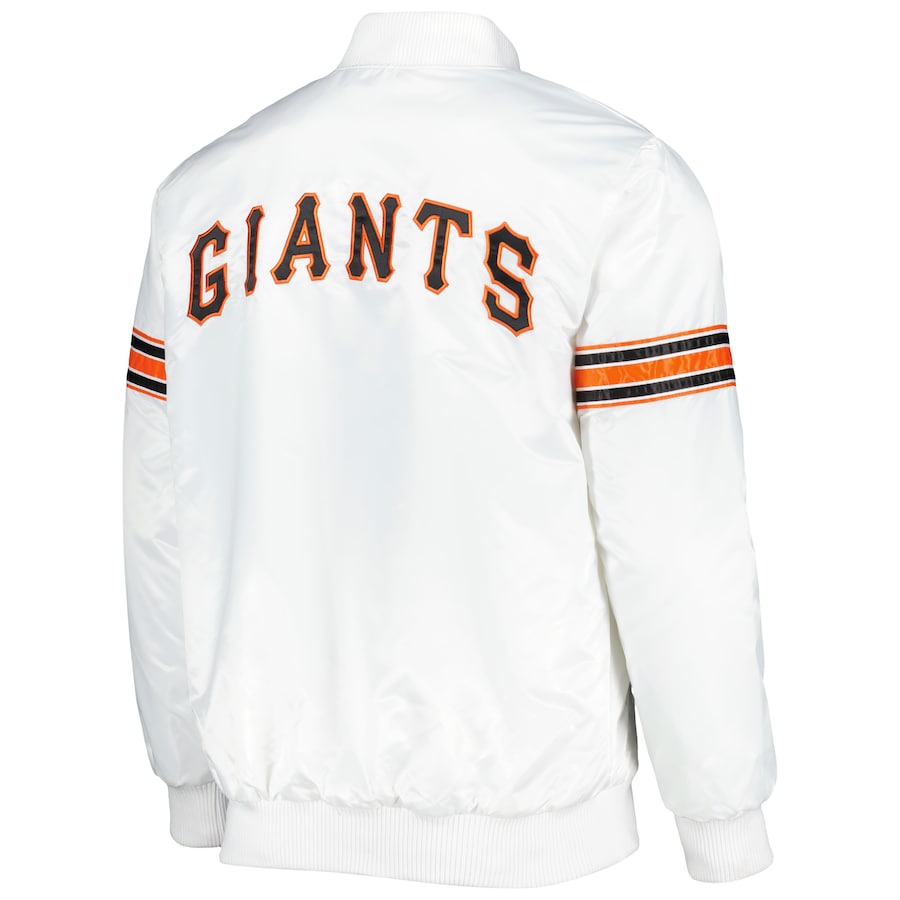 San Francisco Giants White Satin Varsity Jacket Power Forward Full Snap Letterman
