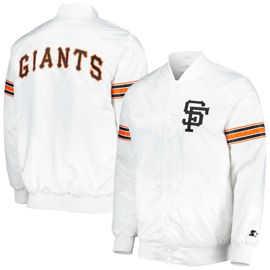 San Francisco Giants White Satin Varsity Jacket Power Forward Full Snap Letterman