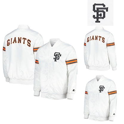 San Francisco Giants White Satin Varsity Jacket Power Forward Full Snap Letterman