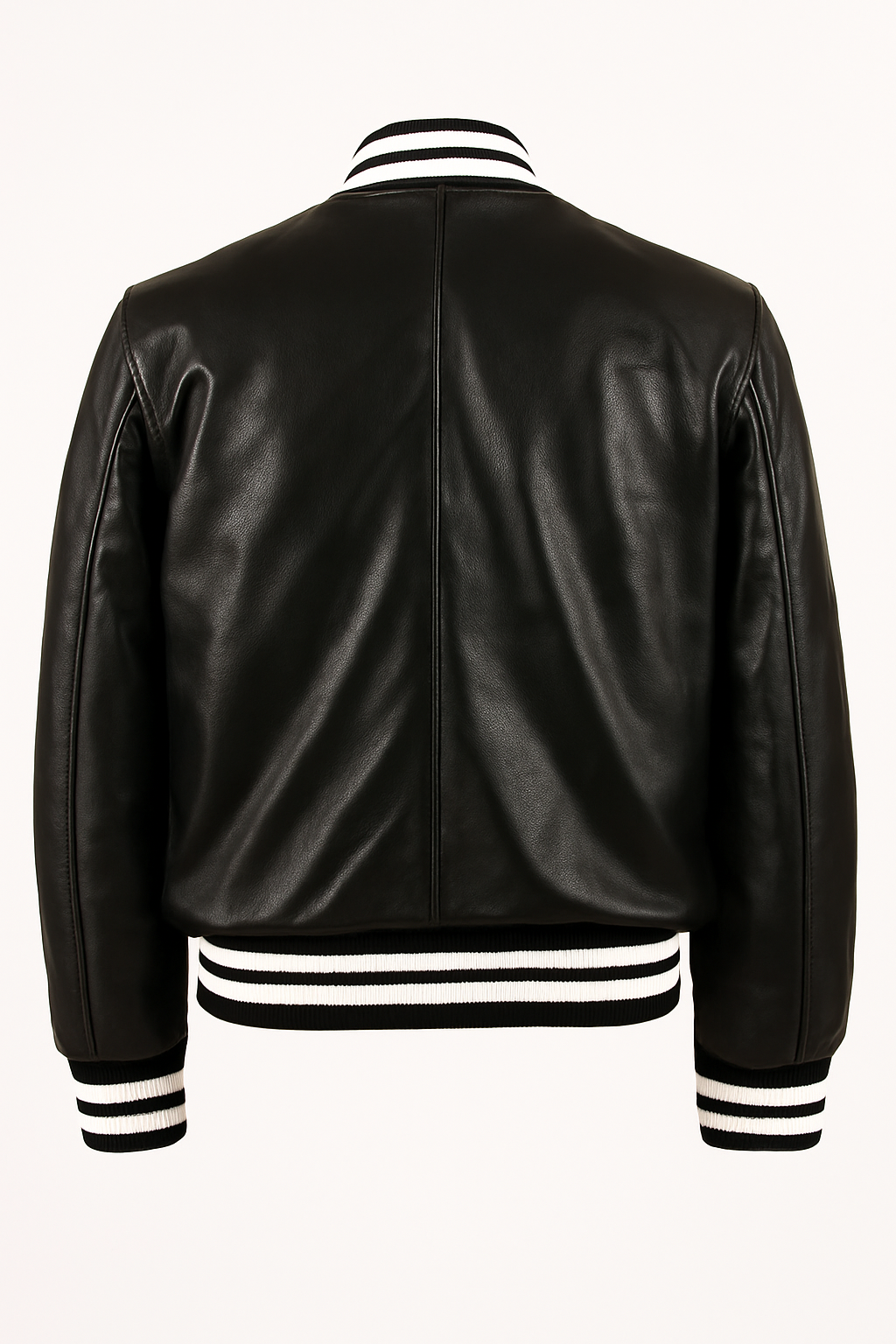Men’s Genuine Black Sheep Leather Baseball Varsity Jacket